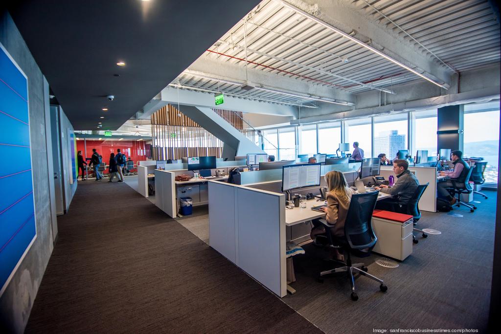Open plan office workstations over raised access flooring