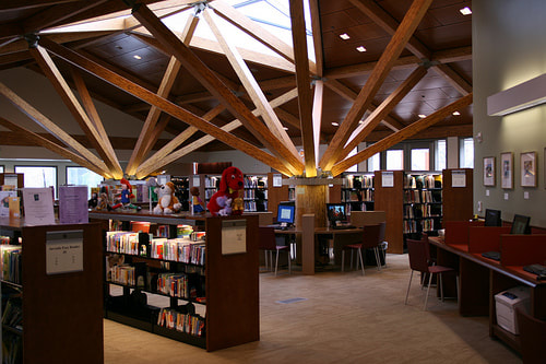 Library interior with raised access flooring